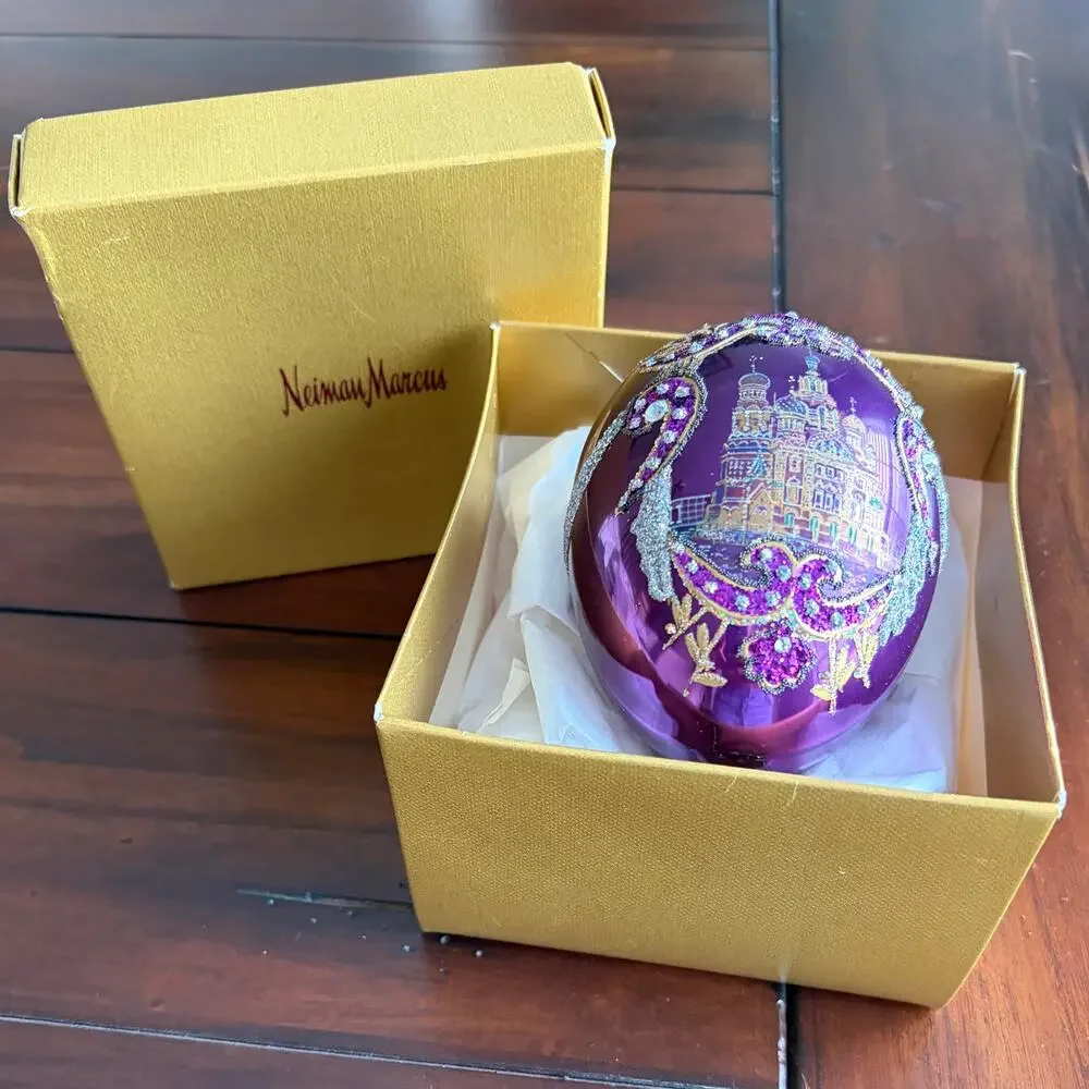 RARE! 2008 Neiman Marcus Purple Glass Egg Ornament Poland Cathedral in Box